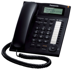 Panasonic - jednolinkový telefon, displej, CLIP, konektor pro n.s. 2,5mm, speakerphone, barva černá